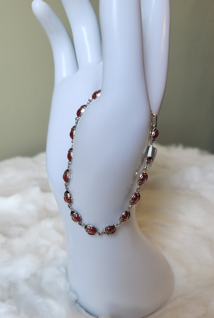 Sterling silver enamel ladybug bracelet