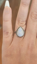Load image into Gallery viewer, Sterling silver pear-shaped rainbow moonstone ring with unique band