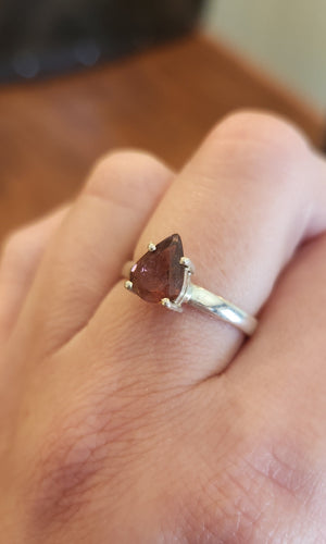 Sterling silver pear-shaped faceted pink tourmaline ring