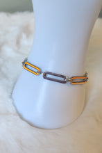 Load image into Gallery viewer, Sterling silver neon orange enamel paperclip bracelet