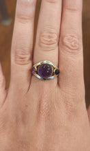 Load image into Gallery viewer, Sterling silver two-tone amethyst cabochon ring