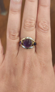 Sterling silver two-tone amethyst cabochon ring