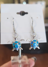 Load image into Gallery viewer, Sterling silver kyocera opal sea turtle earrings