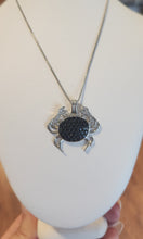 Load image into Gallery viewer, Sterling silver crab pendant with black &amp; white diamonds