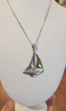 Load image into Gallery viewer, Sterling silver sailboat pendant with gold accent