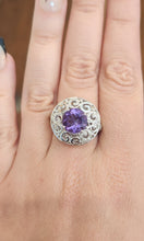 Load image into Gallery viewer, Sterling silver round amethyst filigree statement ring