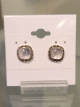 Load image into Gallery viewer, Sterling silver square rainbow moonstone stud earrings