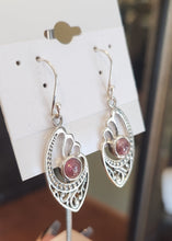 Load image into Gallery viewer, Sterling silver pink tourmaline cabochon dangle earrings