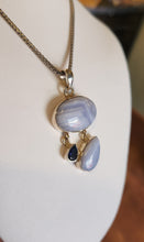 Load image into Gallery viewer, Sterling silver blue lace agate pendant with iolite