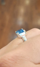 Load image into Gallery viewer, Sterling silver blue topaz bezel-prong ring