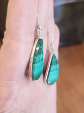 Load image into Gallery viewer, Sterling silver malachite dangle earrings