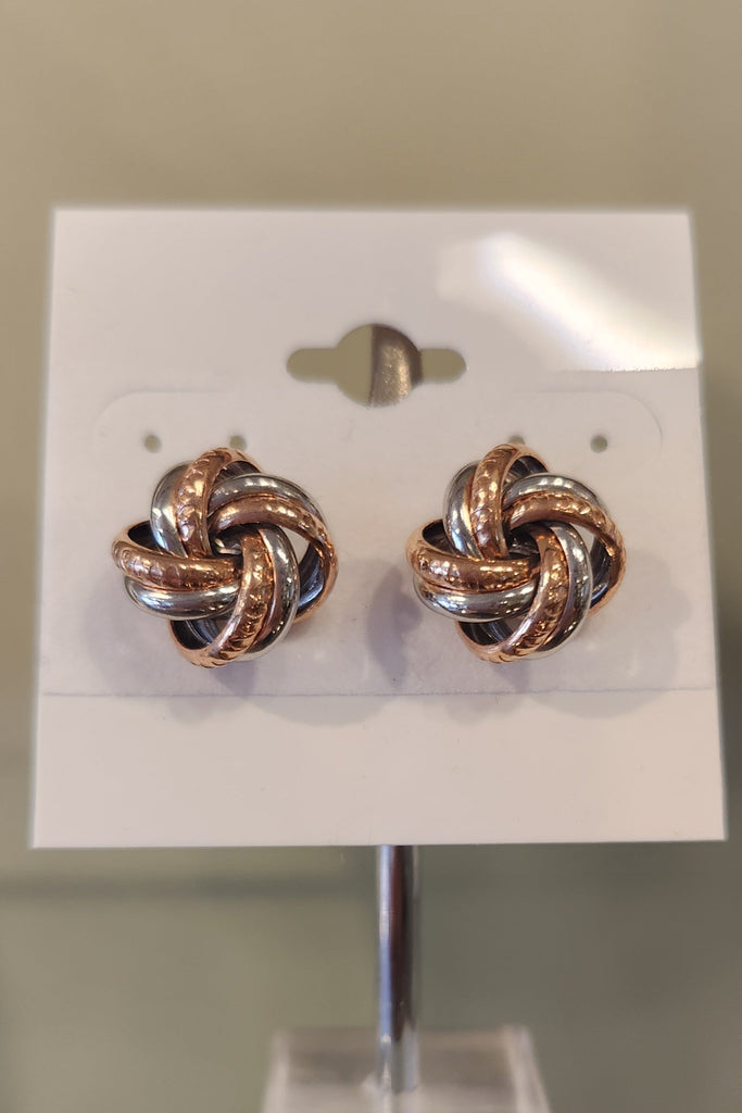 Sterling silver two-toned twisted knot stud earrings