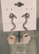 Load image into Gallery viewer, Sterling silver rose quartz skull earrings