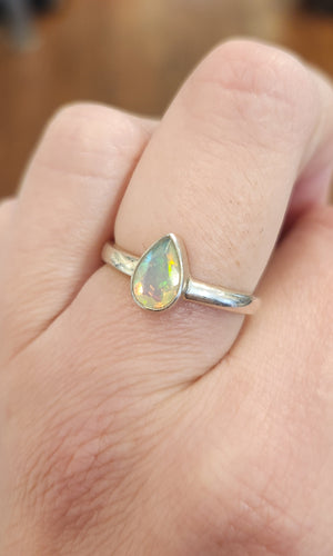 Sterling silver faceted pear-shaped Ethiopian opal ring