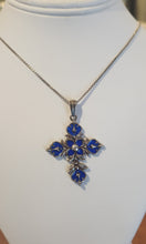 Load image into Gallery viewer, Sterling silver blue enamel cross pendant