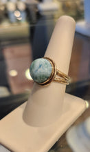 Load image into Gallery viewer, Sterling silver ring with round larimar cabochon
