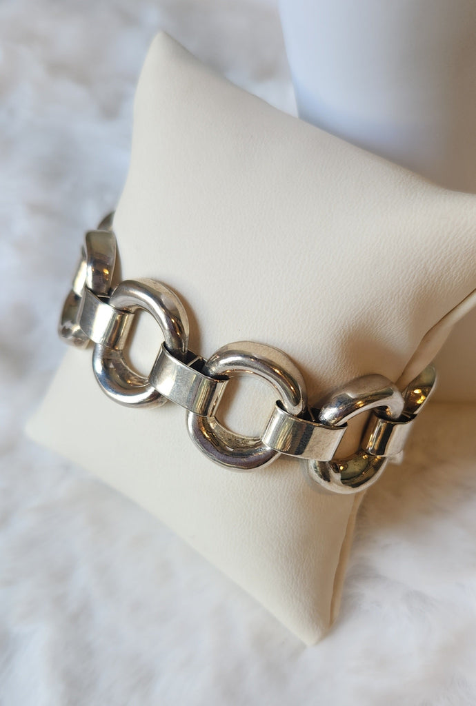 Sterling silver large link statement bracelet