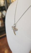 Load image into Gallery viewer, Sterling silver with 14k gold diamond dragonfly pendant