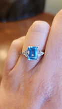 Load image into Gallery viewer, Sterling silver emerald-cut blue topaz ring