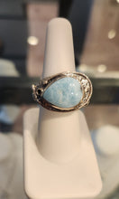 Load image into Gallery viewer, Sterling silver ring with sideways pear-shaped larimar cabochon