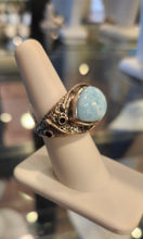 Load image into Gallery viewer, Sterling silver ring with sideways pear-shaped larimar cabochon