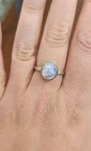 Load image into Gallery viewer, Sterling silver oval rainbow moonstone ring