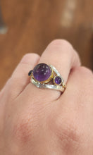 Load image into Gallery viewer, Sterling silver two-tone amethyst cabochon ring