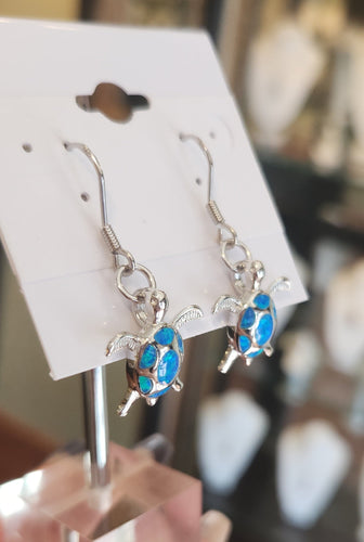 Sterling silver kyocera opal sea turtle earrings