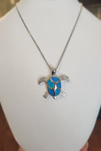 Load image into Gallery viewer, Sterling silver kyocera opal sea turtle pendant