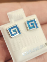 Load image into Gallery viewer, Sterling silvet square spiral kyocera opal earring studs