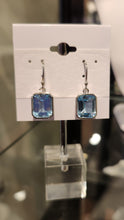 Load image into Gallery viewer, Sterling silver emerald-cut blue topaz earrings
