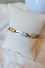 Load image into Gallery viewer, Sterling silver neon orange enamel paperclip bracelet