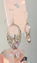 Load image into Gallery viewer, Sterling silver pear-shaped amethyst filigree earrings