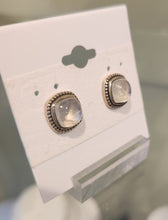 Load image into Gallery viewer, Sterling silver square rainbow moonstone stud earrings