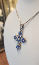 Load image into Gallery viewer, Sterling silver blue enamel cross pendant