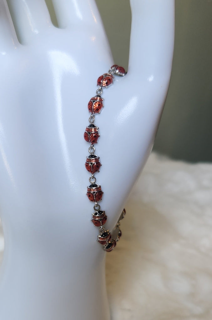 Sterling silver enamel ladybug bracelet