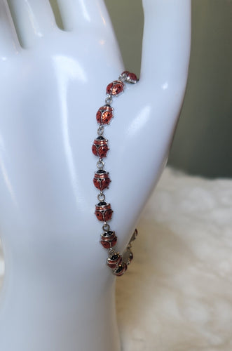 Sterling silver enamel ladybug bracelet