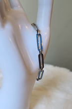Load image into Gallery viewer, Sterling silver neon blue enamel paperclip bracelet
