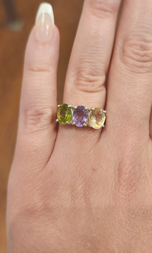 Sterling silver ring with amethyst, citrine and peridot