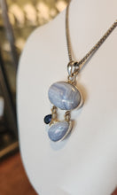 Load image into Gallery viewer, Sterling silver blue lace agate pendant with iolite