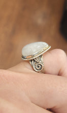 Load image into Gallery viewer, Sterling silver pear-shaped rainbow moonstone statement ring