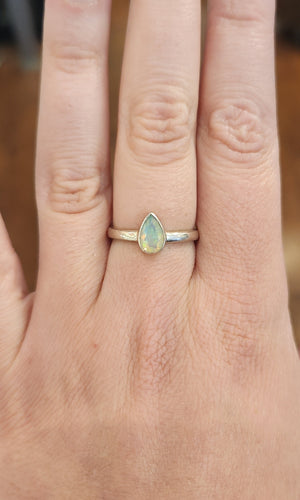 Sterling silver faceted pear-shaped Ethiopian opal ring