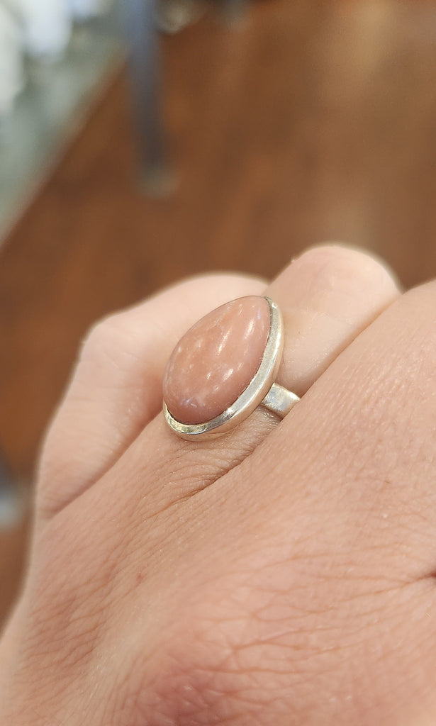 Sterling silver pear-shaped pink opal ring