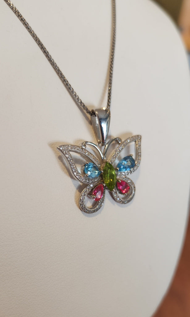 Sterling silver butterfly gemstone pendant