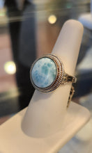 Load image into Gallery viewer, Sterling silver ring with round larimar cabochon