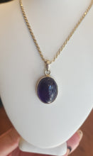 Load image into Gallery viewer, Sterling silver amethyst cabochon pendant with rope chain