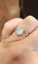 Load image into Gallery viewer, Sterling silver rainbow moonstone ring with twisted band